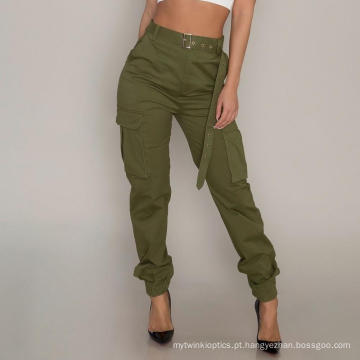 Calça Cargo Feminina Cintura Alta Customizada, Casual Wear